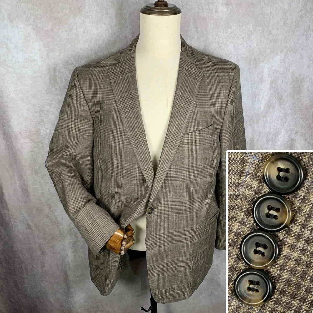 Brooks Brothers Blazer Jacket Men 46L Linen Silk Sport Coat Saxxon Regent